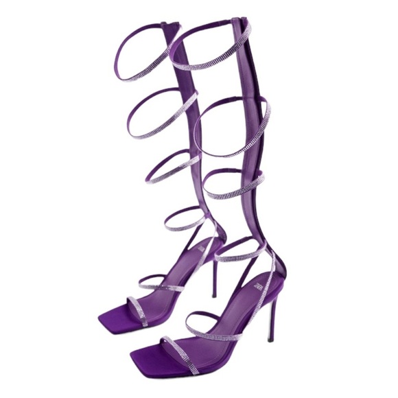 Zara Purple‎ Gladiator Heeled Sandals with Rhinestones - Picture 1 of 7